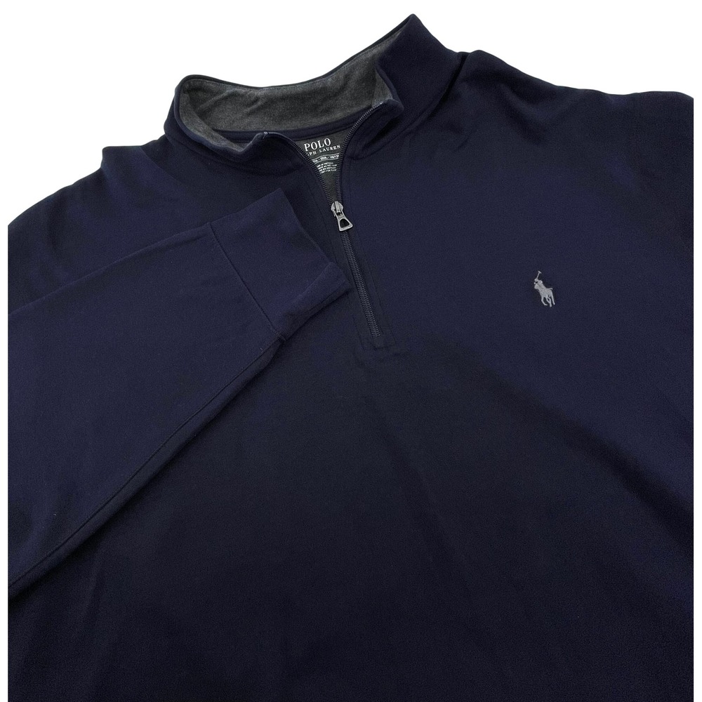 Polo Ralph Lauren Mens 2XLT Navy Blue Quarter Zip Pullover Cotton Blend Sweater